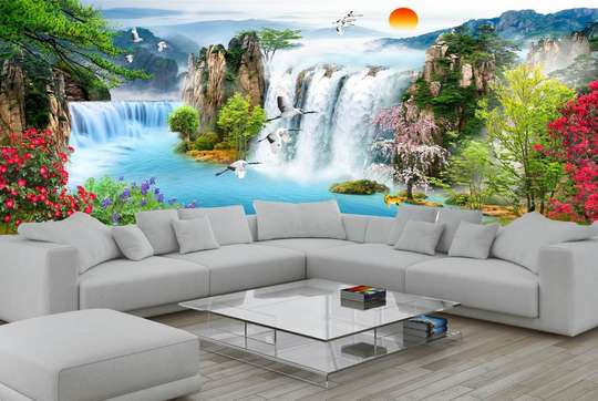 Wall Mural - Beautiful landscape with blue water and blue sky