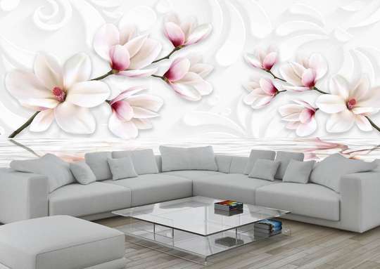 Wall Mural - Delicate, white flowers by the water