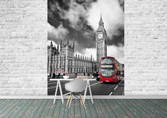 Wall Mural - Red bus on the background of Big Ben.