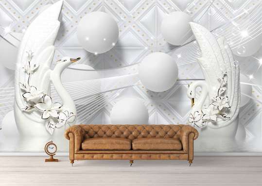 3D Wallpaper, White swans.