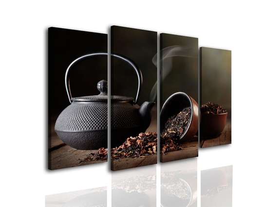 Tablou Pe Panza Multicanvas, Un set de ceai de culoarea neagră, 198 x 115
