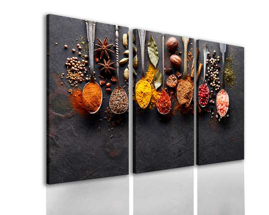 Tablou Pe Panza Multicanvas, Condimente aromate pe o masă de grafit, 70 x 50