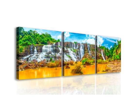 Модульная картина, Красивый водопад., 225 x 75