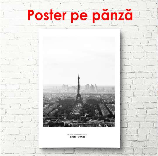 Poster - Eiffel Tower in black and white, 60 x 90 см, Framed poster, Black & White