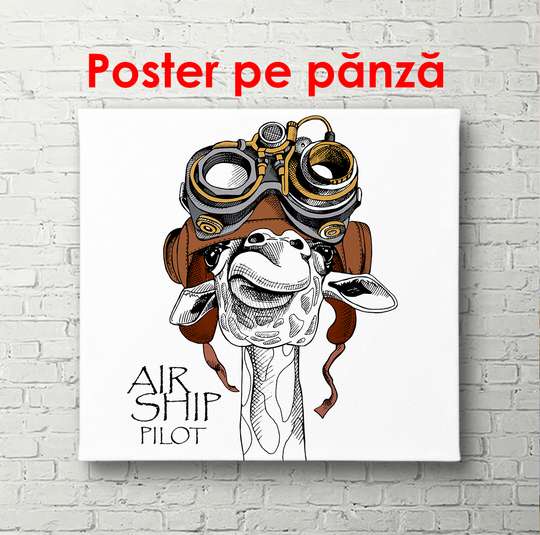 Poster - Giraffe in a cute hat on a white background, 100 x 100 см, Framed poster