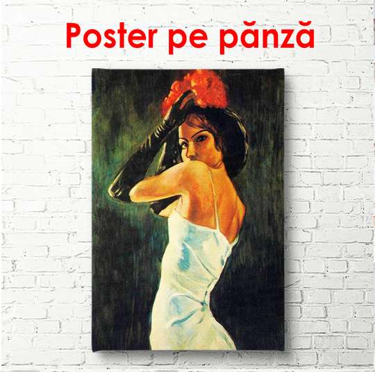 Постер - Девушка с красным цветком на голове, 60 x 90 см, Постер в раме