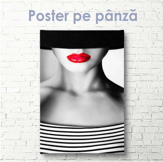 Постер - Девушка с красными губами, 30 x 60 см, Холст на подрамнике