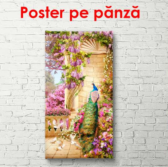 Poster - Firebird on the background of the courtyard, 50 x 150 см, Framed poster