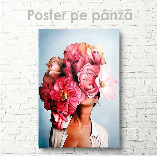 Poster - Fată cu flori, 30 x 45 см, Panza pe cadru