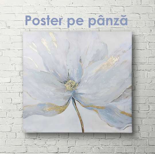 Постер - Нежный цветок с золотыми краями, 40 x 40 см, Холст на подрамнике