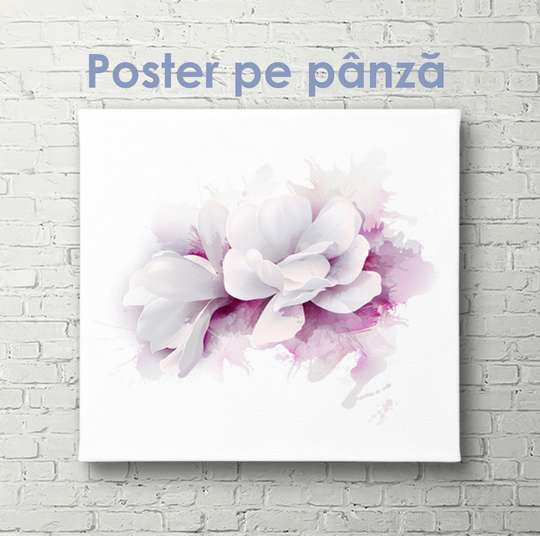 Постер - Белый цветок с фиолетовым контуром, 100 x 100 см, Постер на Стекле в раме