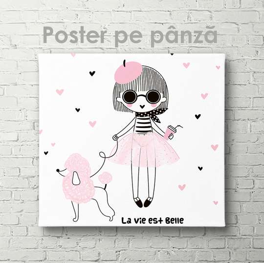Poster - Fetița cu pudel, 40 x 40 см, Panza pe cadru