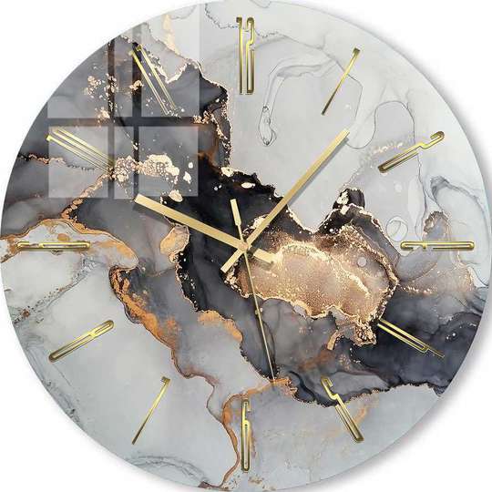 Glass clock - Gold with black and gray paints, 40cm