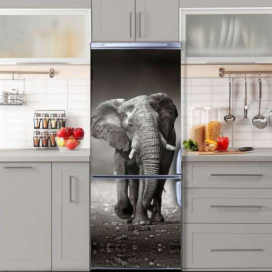 3D door sticker, black and white elephant, 60 x 90cm, Door Sticker