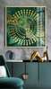 Poster - Verde și auriu abstract, 100 x 100 см, Poster inramat pe sticla