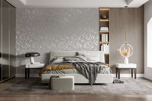 copy_Wall Mural - Delicate gray background with monograms grey colors