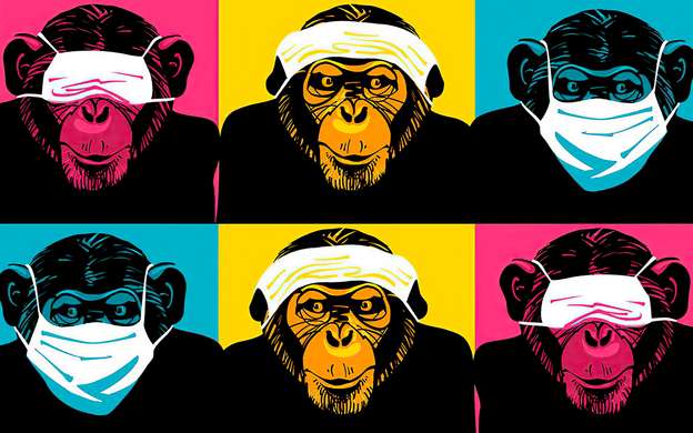 Постер, Милые обезьяны, 90 x 45 см, 60 x 90 см, Постер на Стекле в раме, Животные