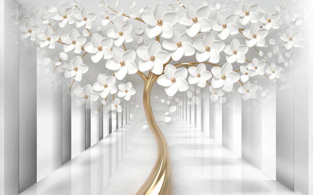 3D Wallpaper - Tree in delicate colors on the background of the tunnel