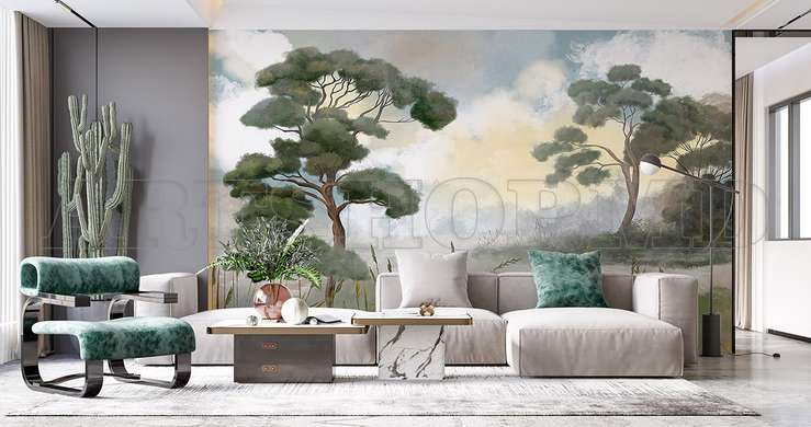 Wall mural - Trees painted in watercolor