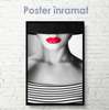 Постер - Девушка с красными губами, 30 x 60 см, Холст на подрамнике, Черно Белые