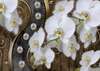 Wall Mural - White orchid and pearls on a golden background