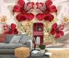 Wall Mural - Scarlet flowers with golden brooches