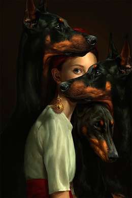 Poster - Domnișoara cu câini, 30 x 60 см, Panza pe cadru