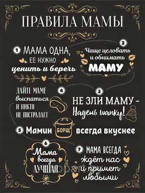 Poster - Mom Rules, 30 x 45 см, Canvas on frame, Quotes