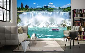 Wall Mural - Beautiful waterfall against the blue sky