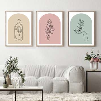 Poster - Plantele in stil minimalist, 60 x 90 см, Poster inramat pe sticla, Seturi