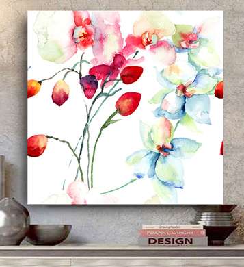 Poster - Watercolor flowers, 40 x 40 см, Canvas on frame, Art