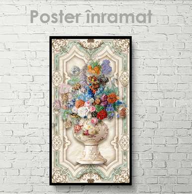 Poster - Bright bouquet of flowers, 45 x 90 см, Framed poster on glass, Still Life