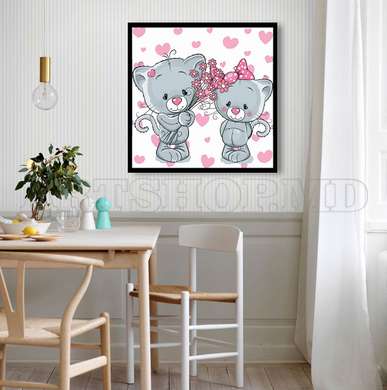 Poster - Cat with flowers, 100 x 100 см, Framed poster, For Kids