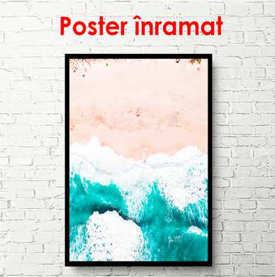Poster - Waves and beach, 50 x 75 см, Framed poster on glass, Marine Theme