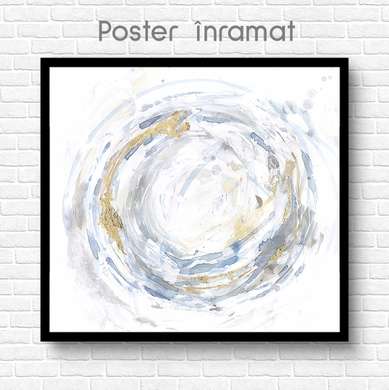 Poster - Cerc abstract cu elemente aurii pe fundal alb, 40 x 40 см, Panza pe cadru