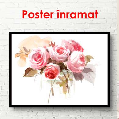 Poster - Buchetul de flori roz pe un fundal alb, 90 x 60 см, Poster înrămat