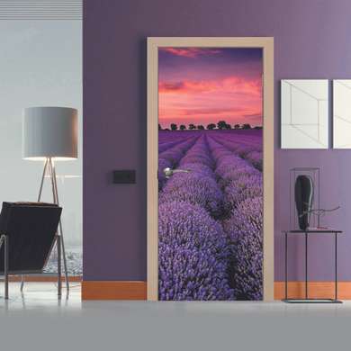 3Д наклейка на дверь, Лавандовое поле, 60 x 90cm, Наклейка на Дверь