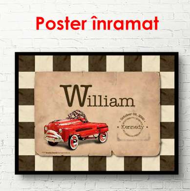 Постер - Красный автомобиль на розовом фоне, 90 x 60 см, Постер в раме, Прованс
