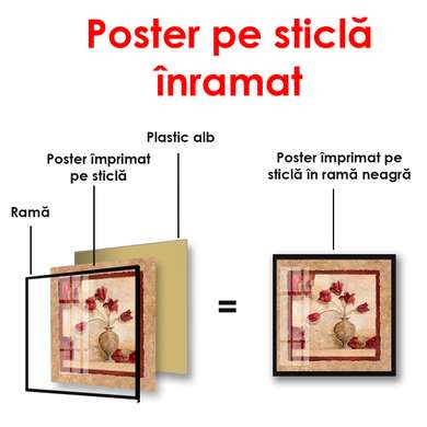 Постер - Красные маки в вазе, 100 x 100 см, Постер в раме, Прованс