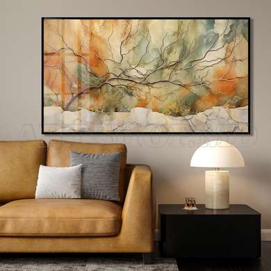 Poster - Abstraction in gray and gold colors, 60 x 30 см, 30 x 60 см, Framed poster, Abstract