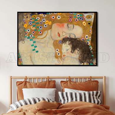 Poster - Gustav Klimt „Mama și fiica”, 45 x 30 см, Panza pe cadru, Picturi