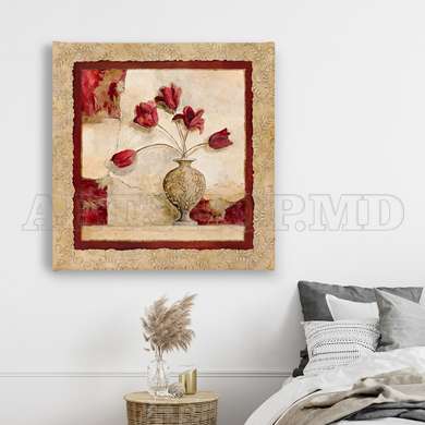 Poster - Red poppies in a vase, 100 x 100 см, Framed poster on glass, Provence