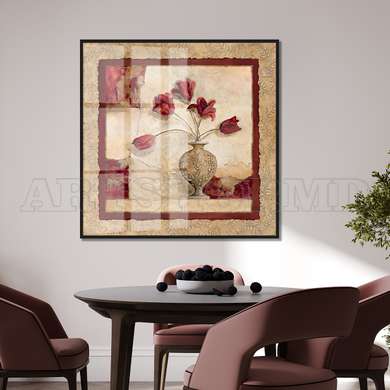 Poster - Red poppies in a vase, 100 x 100 см, Framed poster on glass, Provence