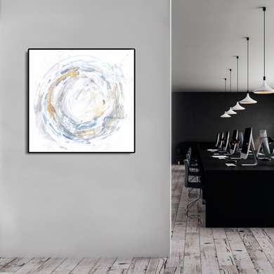Poster - Cerc abstract cu elemente aurii pe fundal alb, 40 x 40 см, Panza pe cadru