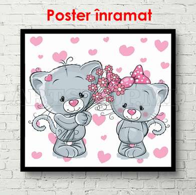 Poster - Cat with flowers, 100 x 100 см, Framed poster, For Kids