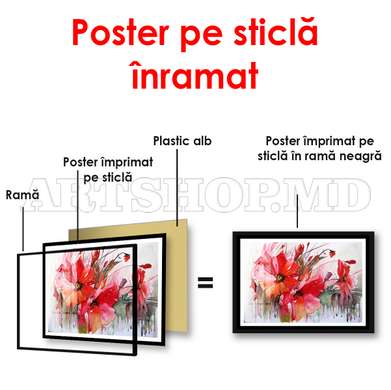 Poster - Orhideea albă pe un fundal albastru, 90 x 60 см, Poster inramat pe sticla, Flori