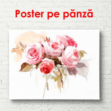 Постер - Букет из розовых цветов на белом фоне, 90 x 60 см, Постер в раме, Минимализм