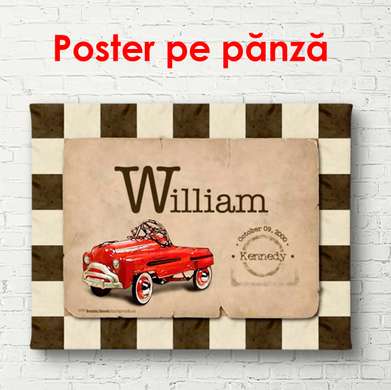 Постер - Красный автомобиль на розовом фоне, 90 x 60 см, Постер в раме, Прованс