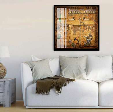 Постер - Ретро картинки Египтян, 100 x 100 см, Постер в раме, Винтаж