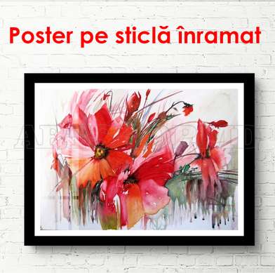 Poster - Orhideea albă pe un fundal albastru, 90 x 60 см, Poster inramat pe sticla, Flori